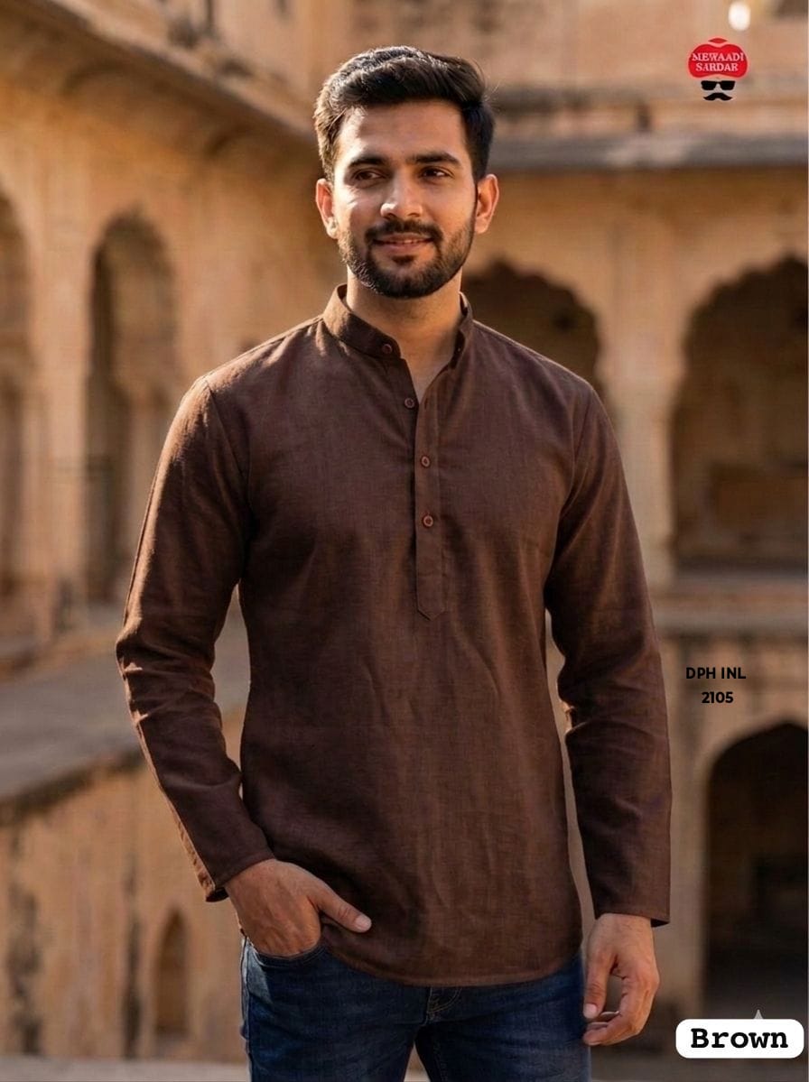 Mandarin Collar Solid Cotton Linen Short Kurta